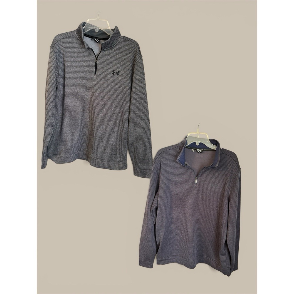 Lot Of 2 Under Armour ColdGear Storm 1/4 Zip Pullover Mens Size XL Gray & Navy